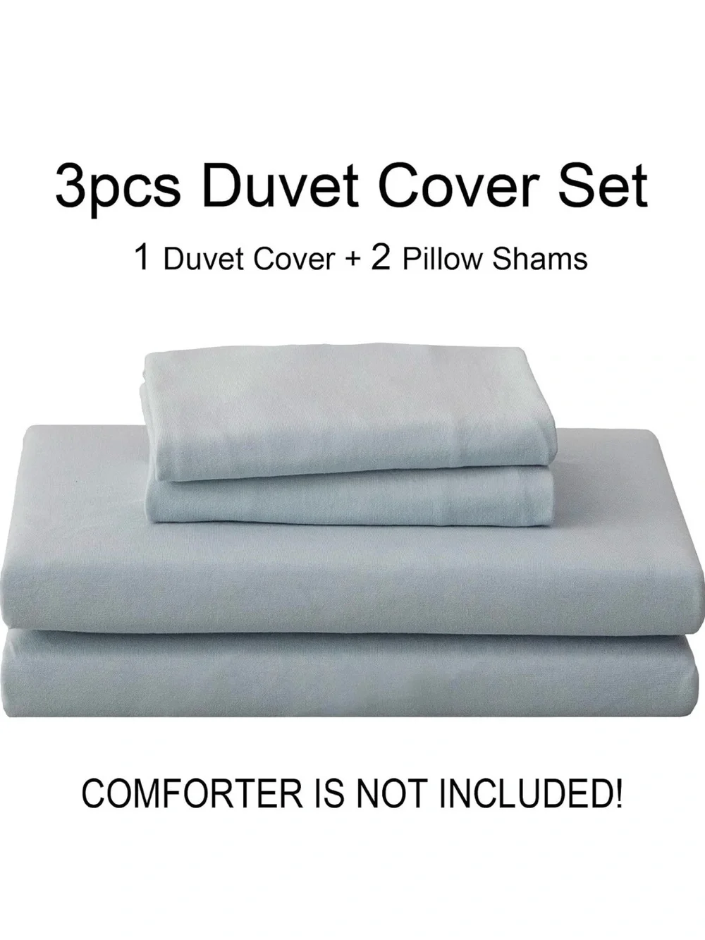 Light Blue Jersey Knit Duvet Cover Set - Soft 3pc Bedding